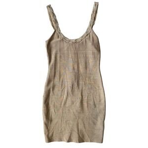 Marciano‎ Guess Bodycon Rhinestone Dress Cocktail Party Clubwear Gold Sz L